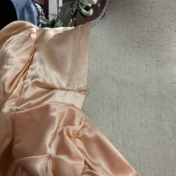 Vintage 80s Does 40s Liquid Satin Prom Party Dress Fit & Flare Peach Pink XS - Picture 9 of 11